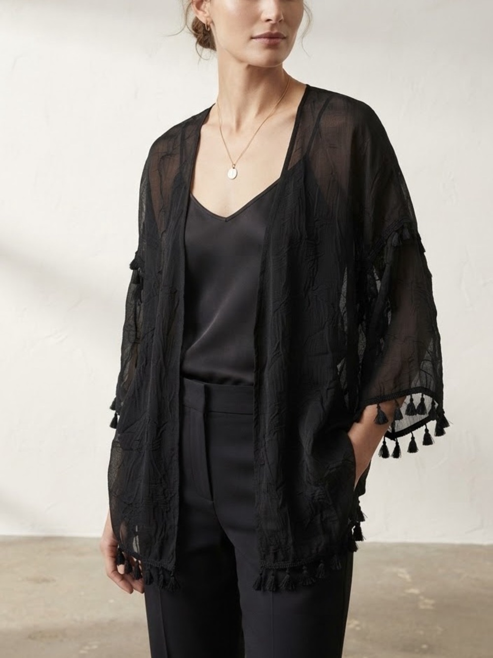 Lola 100% Silk Black Sheer Blouse